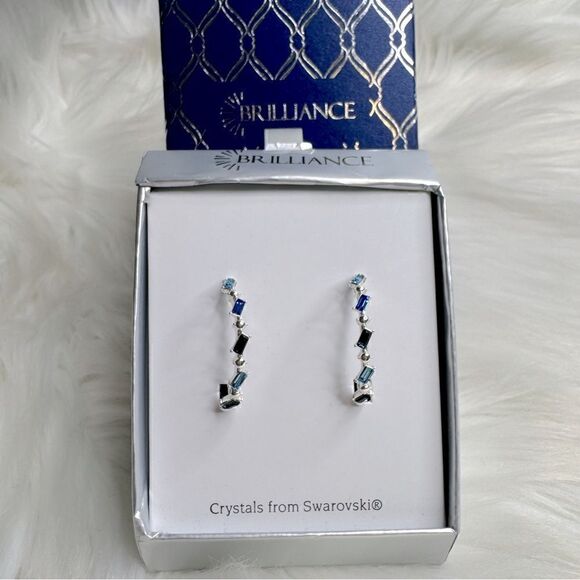 Brilliance Swarovski Crystal Baguette Shaped Hoops 1” - Picture 1 of 2